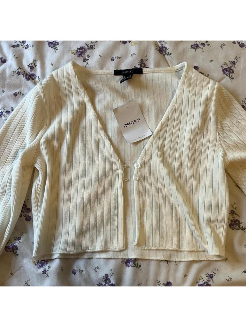 Forever 21 Women's White and Cream Cardigan